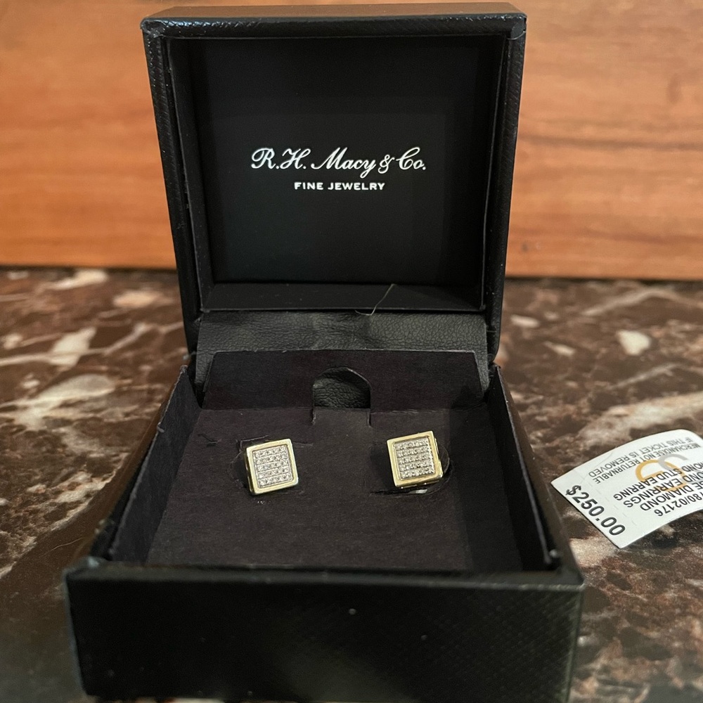 Diamond Square Cluster Stud Earrings in Gold Plated Sterling Silver(1/6 ct. t.w)